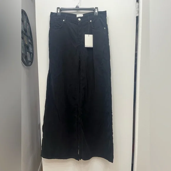 NWT Reformation Women's Eden Corduroy Black Wide-Leg Pants Sz 28 MSRP:$198 - Picture 4 of 8